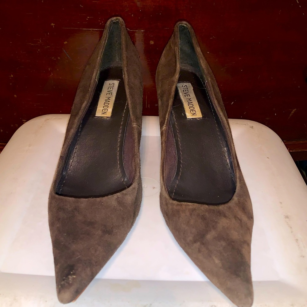 Suede brown point stiletto heels